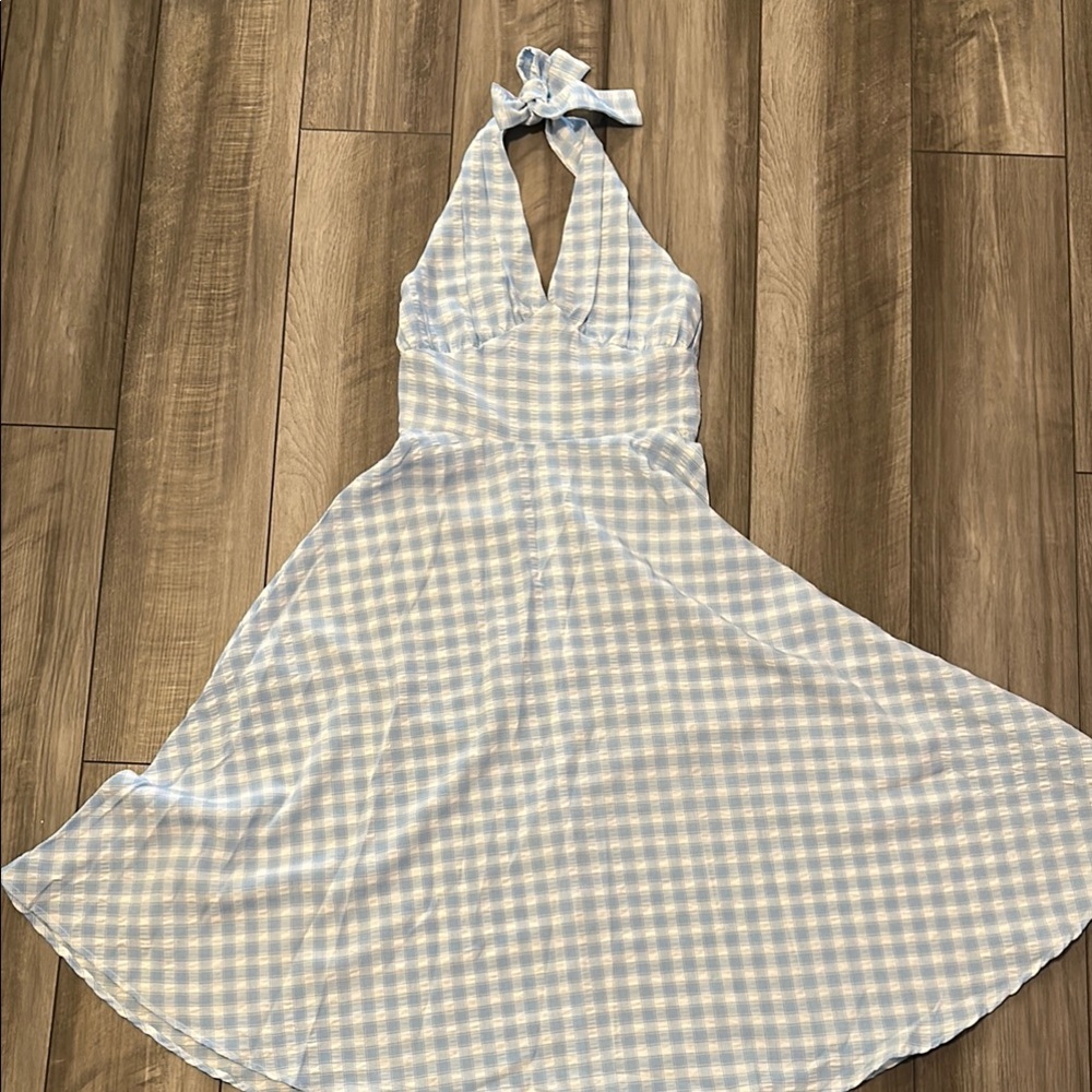 Blue 1950s Halter Swing Dress